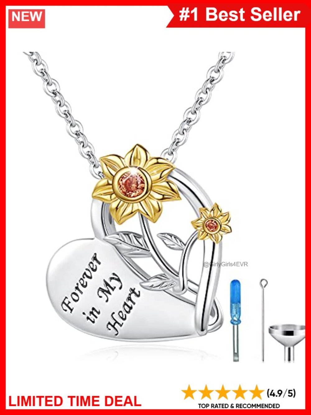 Sterling Silver Sunflower Cremation Urn Necklace for Ashes Memorial Jewelry